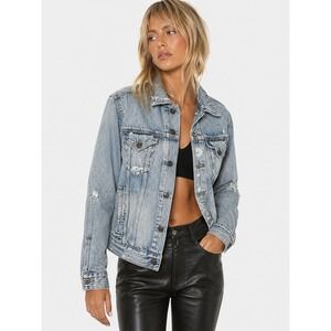 ABLE Light Wash Distressed Denim Trucker Jacket Cotton Lyocell Blue M